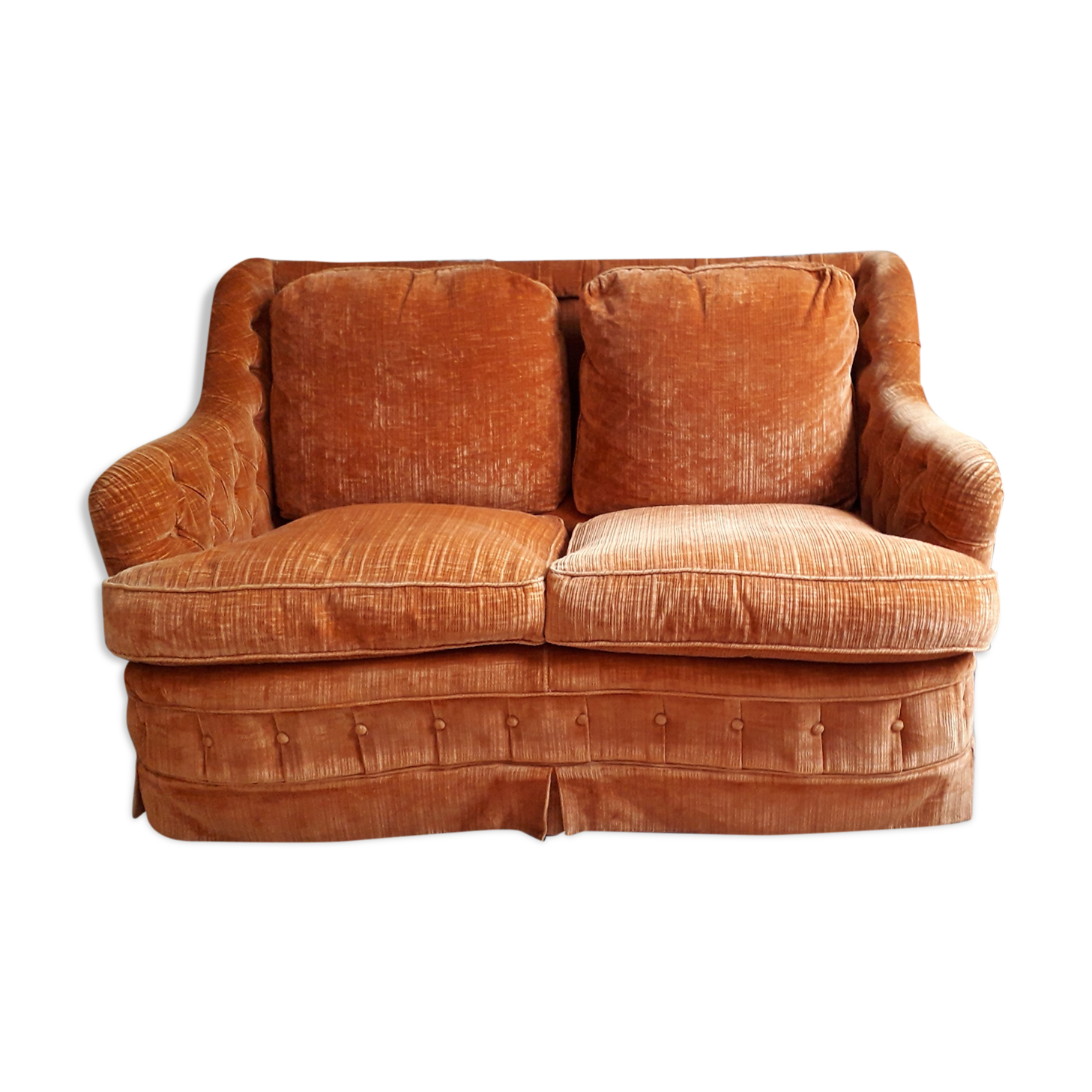 Orange velvet two-seat sofa