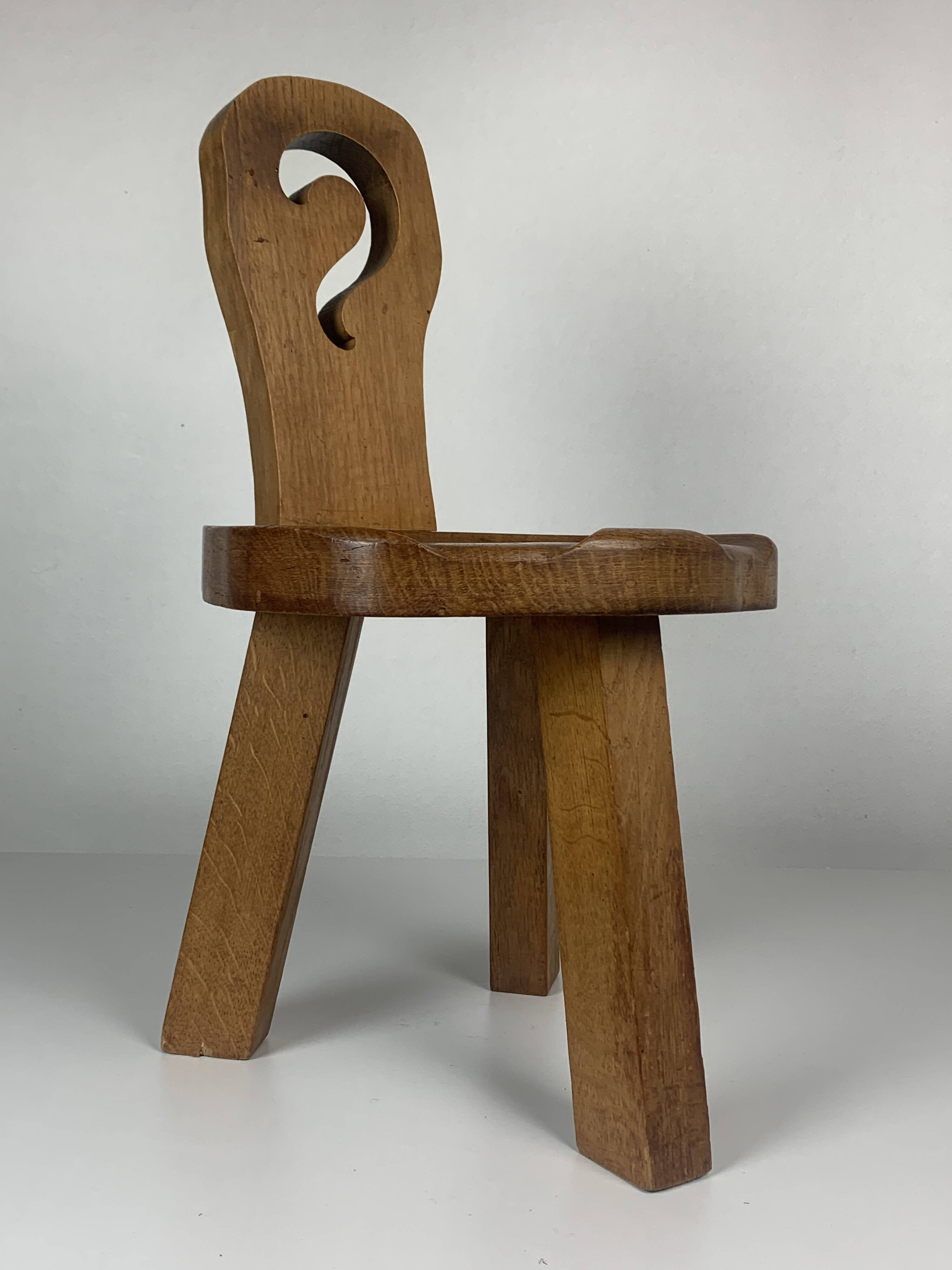 Sculptural Brutalist Chunky Tripod Stool in Oak, 1960s