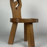 Sculptural Brutalist Chunky Tripod Stool in Oak, 1960s