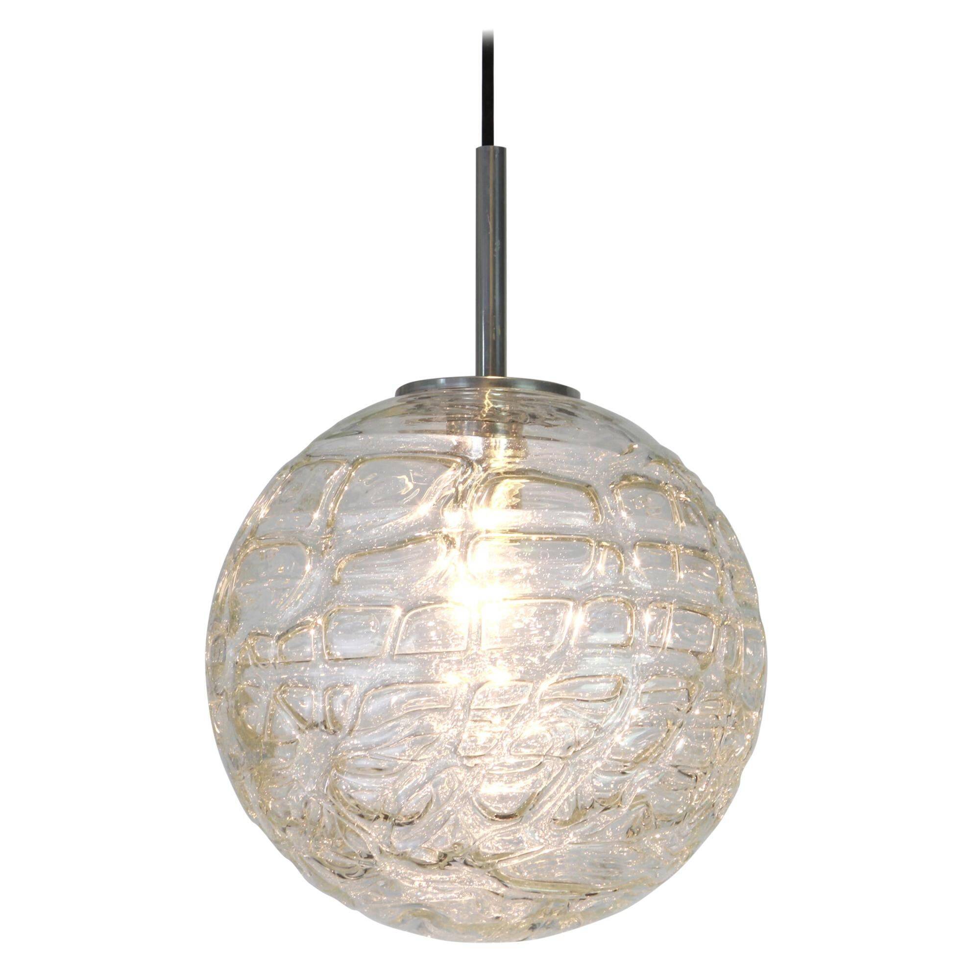 1 of 2 Rare Murano Ball Pendant Light by Doria, Germany, 1970s