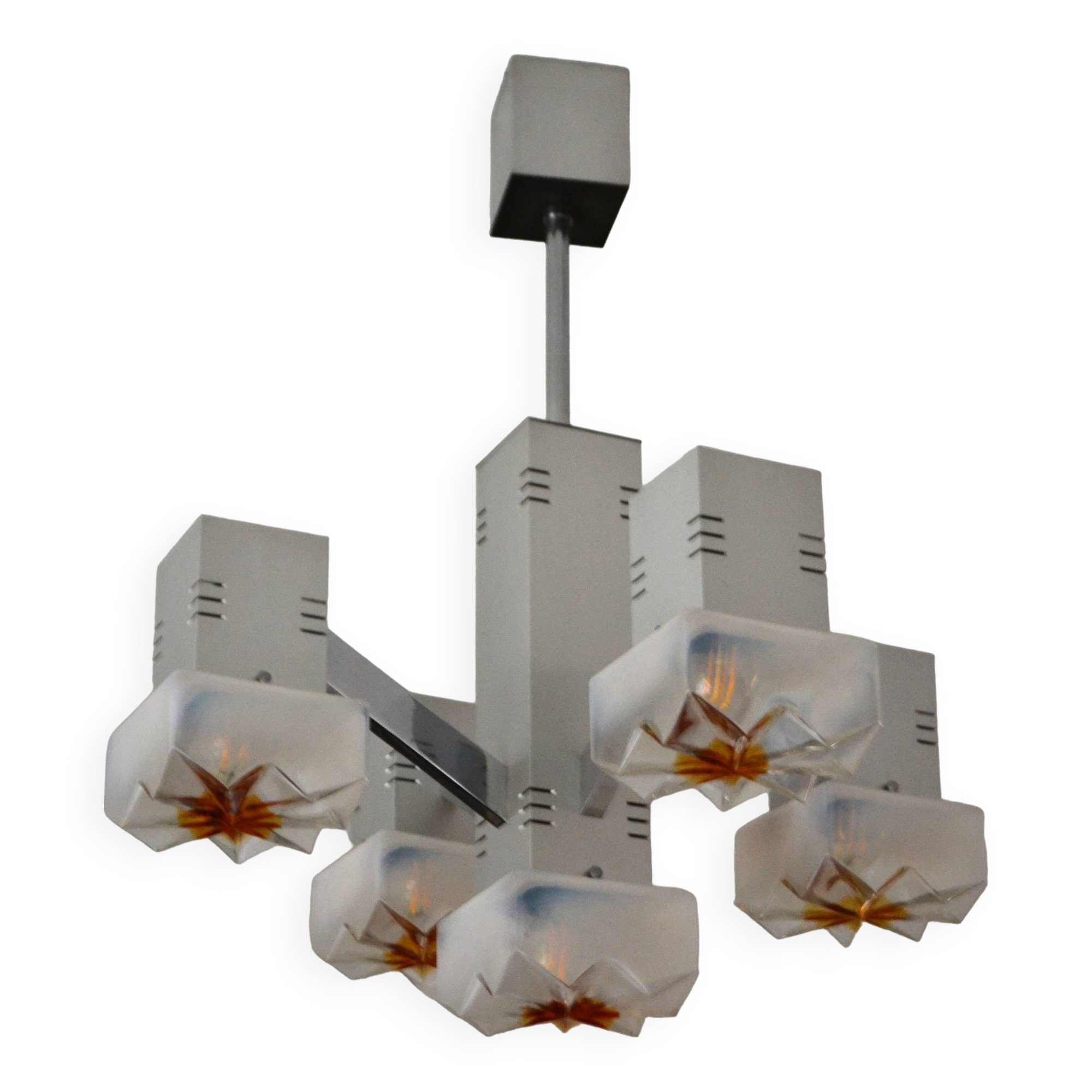 Lustre cubique Sciolari Chrome verre de Murano 60/70s
