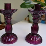 Pair of purple glass candlesticks