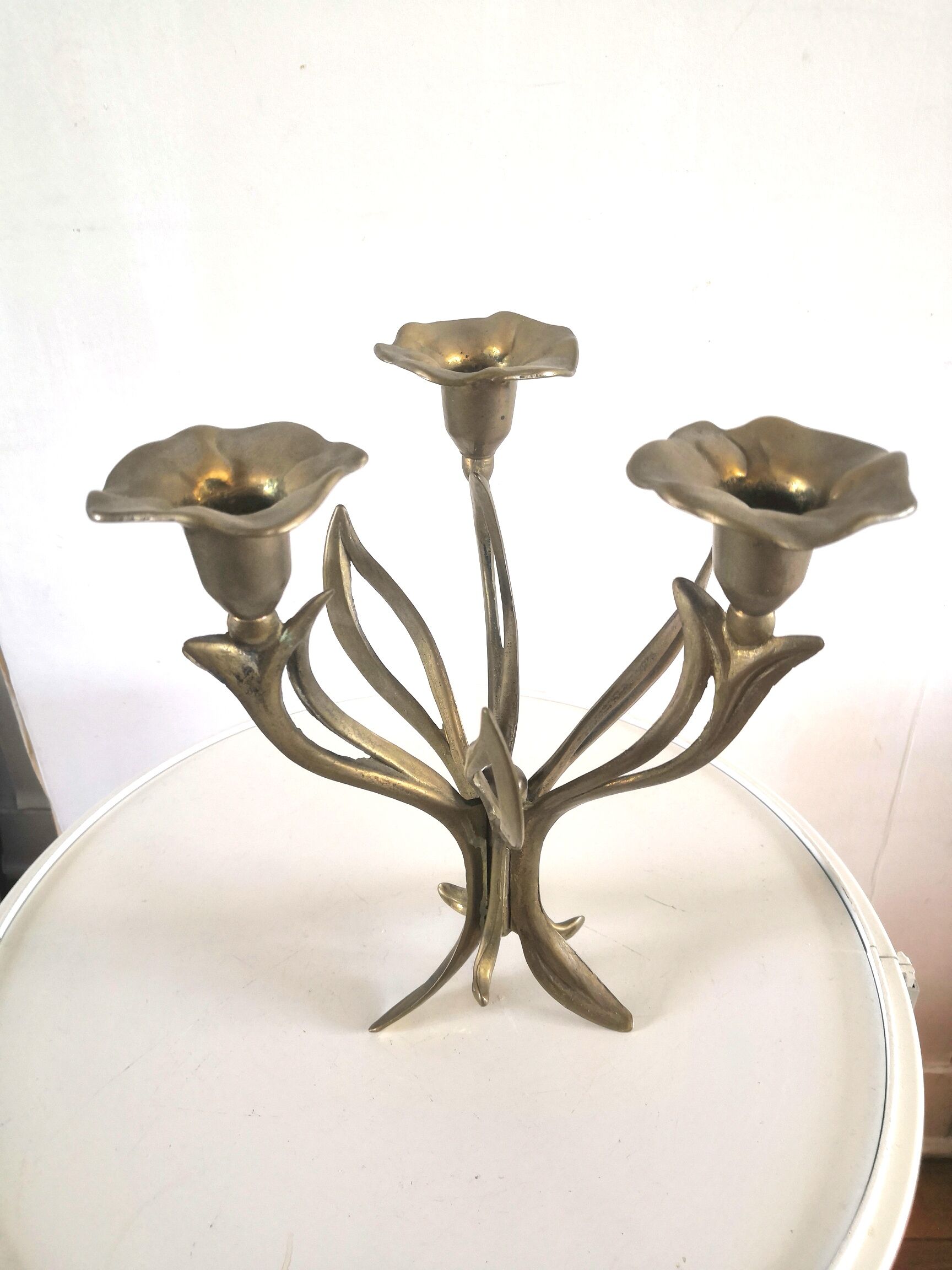 Candle holder brass vintage leaves and flowers 60s - 70s