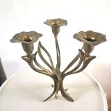 Candle holder brass vintage leaves and flowers 60s - 70s