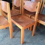 6 chaise regain orme massif et cuir epais