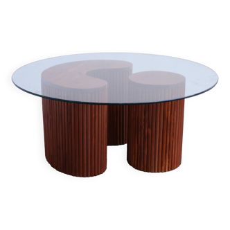 Fir wood and glass table handmade in Morocco