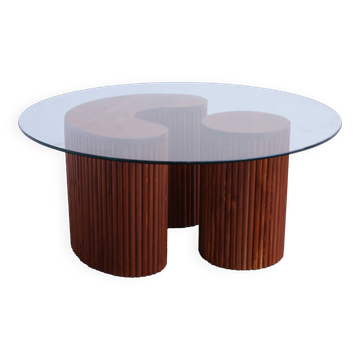 Fir wood and glass table handmade in Morocco