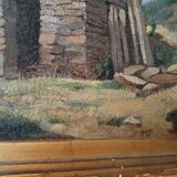 peinture de paysage à l'huile sur carton, cadre ancien du début des années