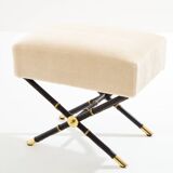 Jacques Adnet Rocking chair and ottoman in leather and mohair velvet 1950