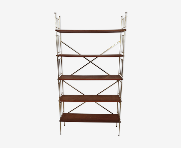 Étagère vintage laiton et teck