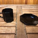 Series of 6 cups & saucers esso collection noire france vintage #a538