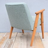 Vintage restored armchair, 60s, designed by J.Chierowski, green fabric