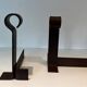 Important Pair of Modernist Wrought Iron Andirons with Ring Finials