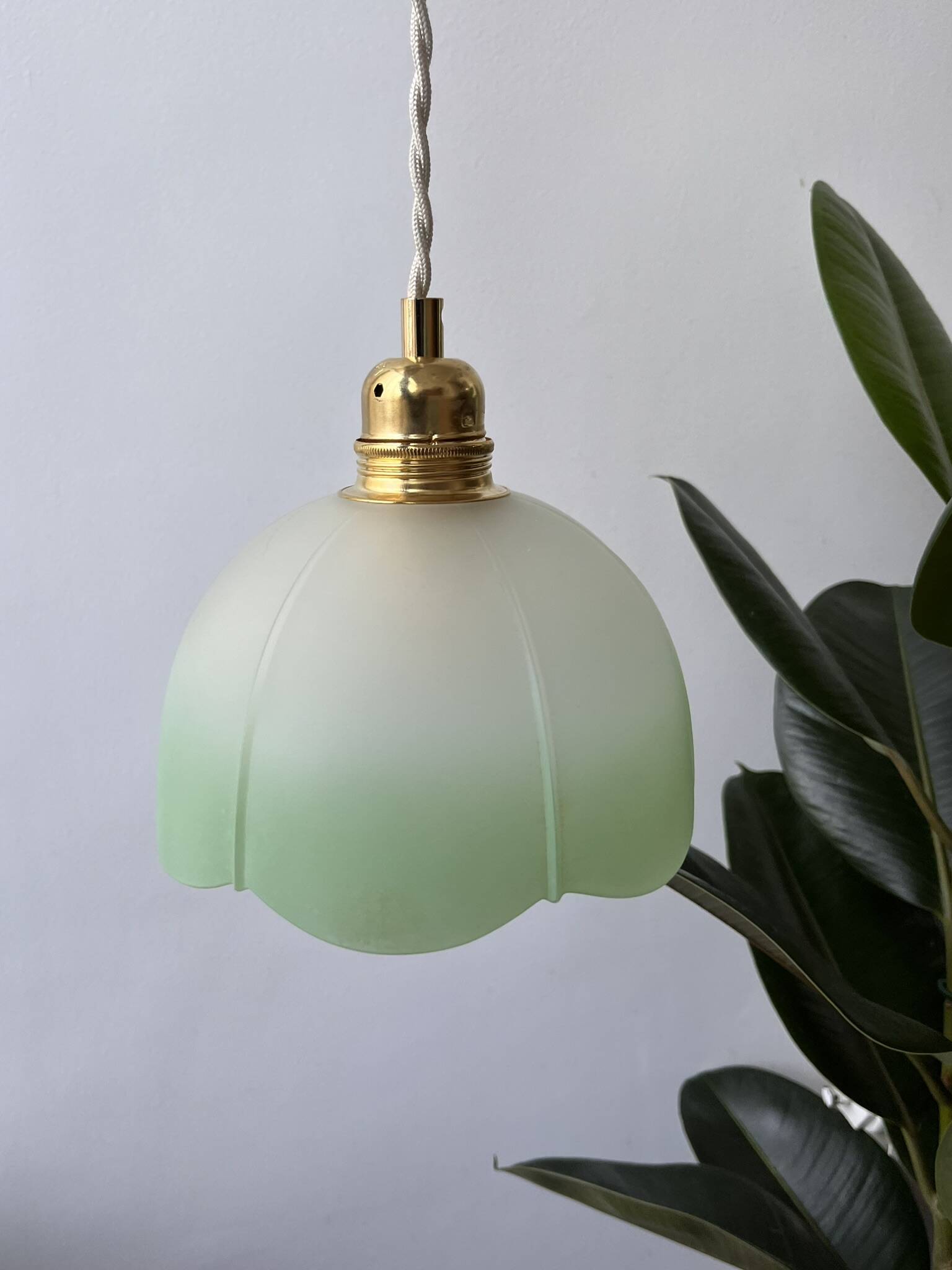 Vintage green and white flower pendant light - 2 copies available