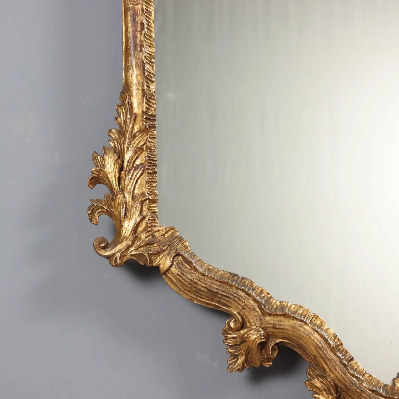Antique carved and gilded wooden mirror, Italy, 19th century