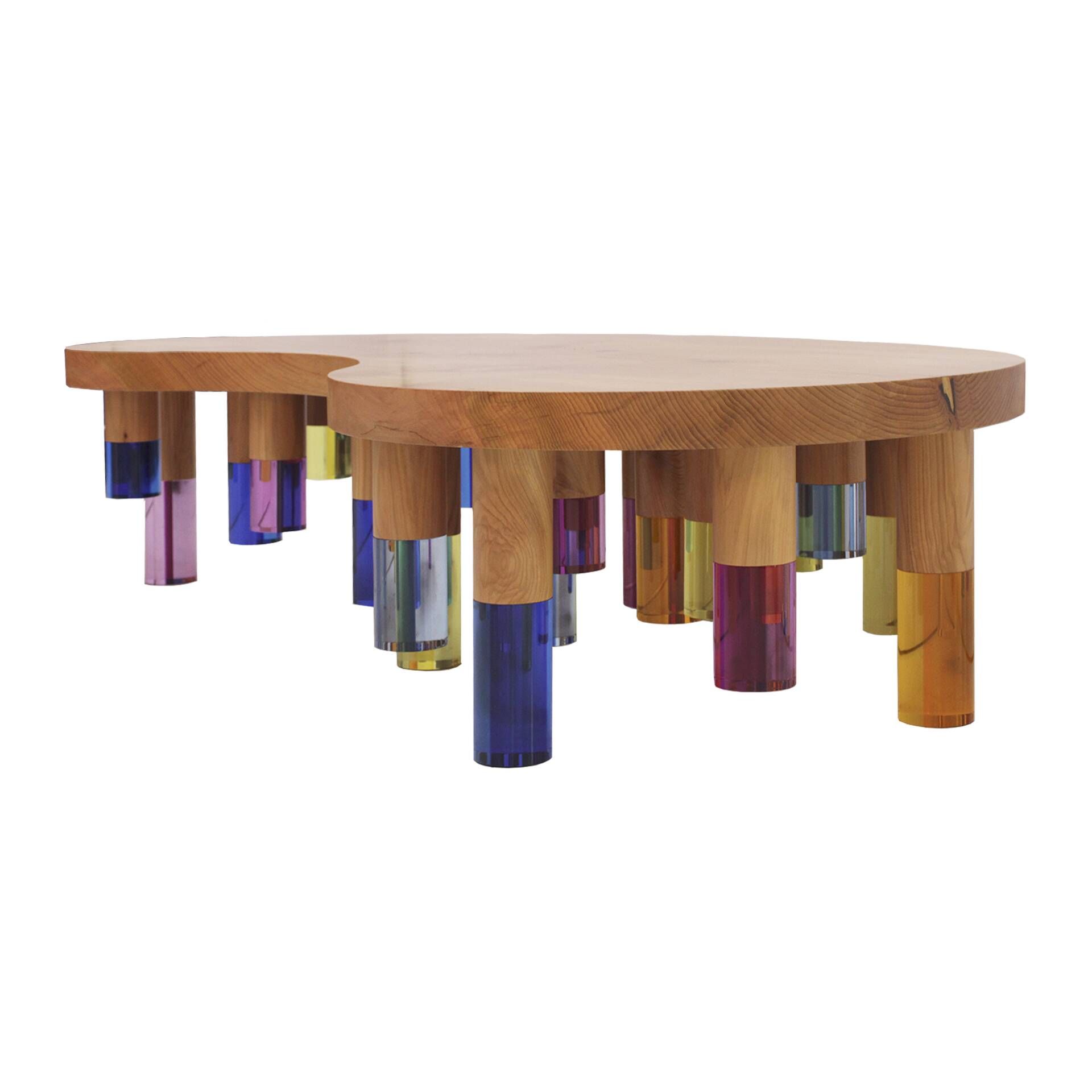 Studio Superego Modern Wood and Multicolor Plexiglass Italian Coffee Table