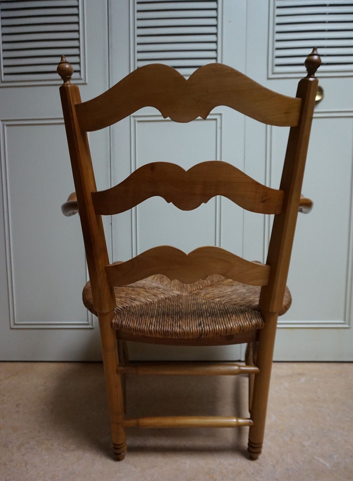 French country provence beech wood armchair with rush wicker seat
