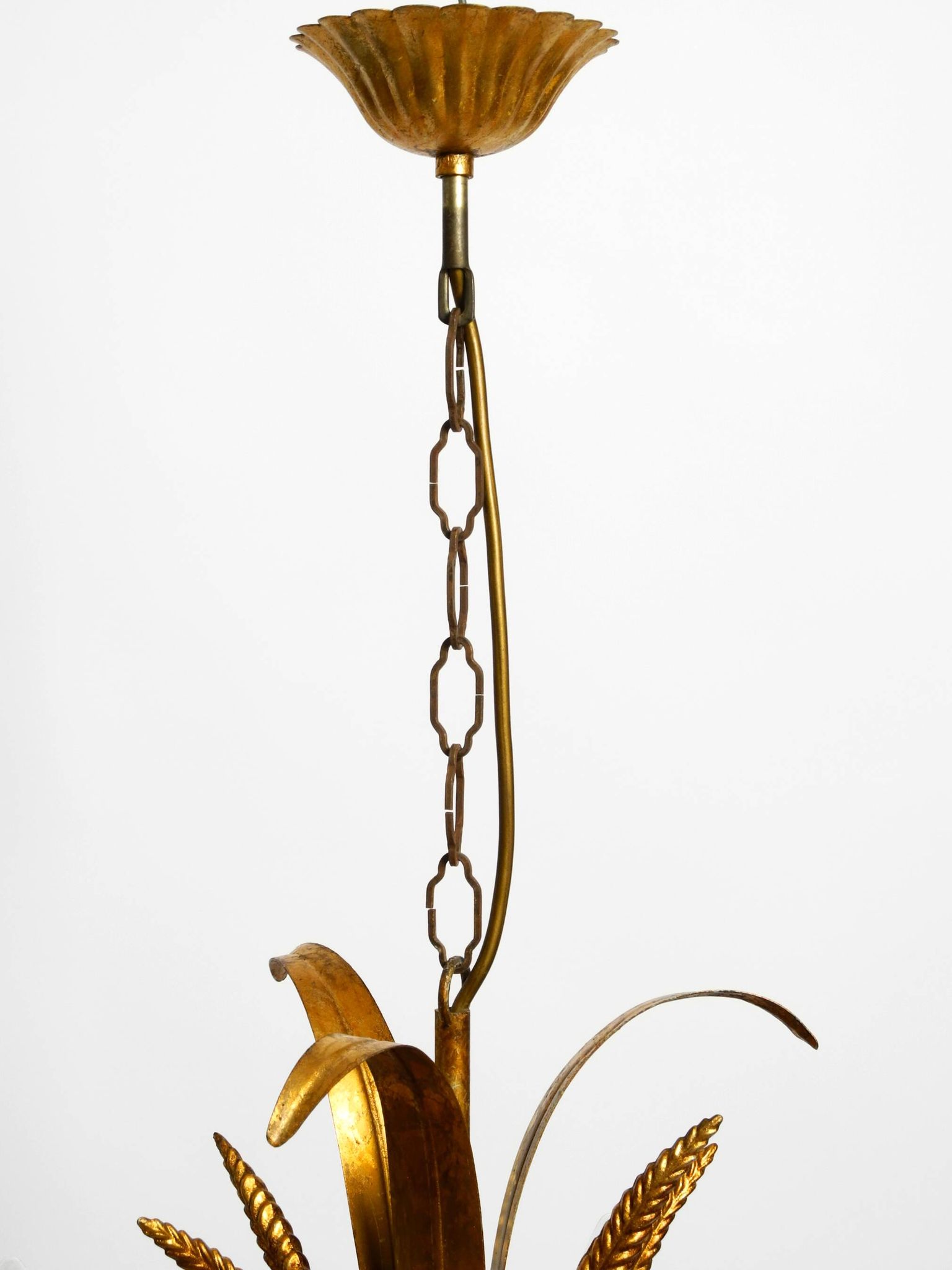 Beautiful 1970s gold-plated 5-arm tall metal chandelier by Hans Kögl