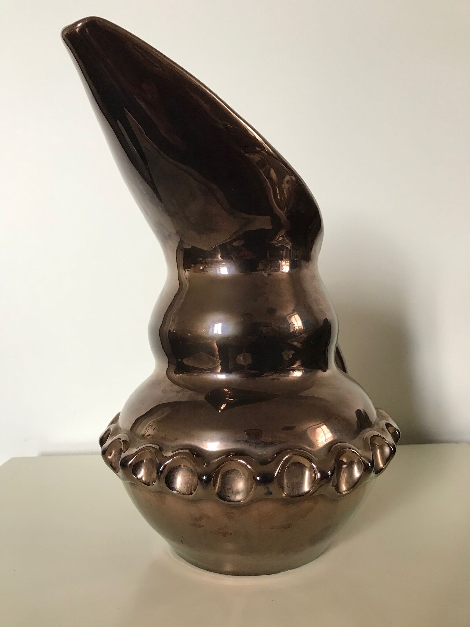 Pitcher ceramic iridescent signed Vallauris Giraud