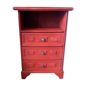 Commode rouge, 3 tiroirs, 1 case,