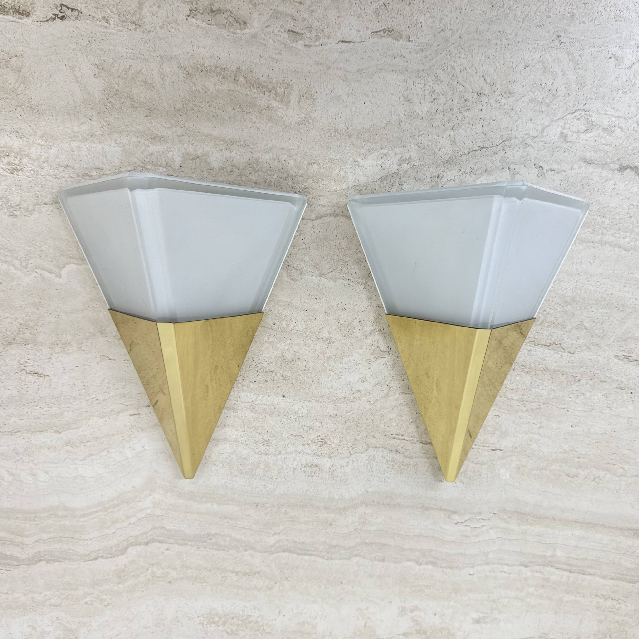Set of 2 Limburg Glashütte brass and glass wall lamps sconce , 1970s