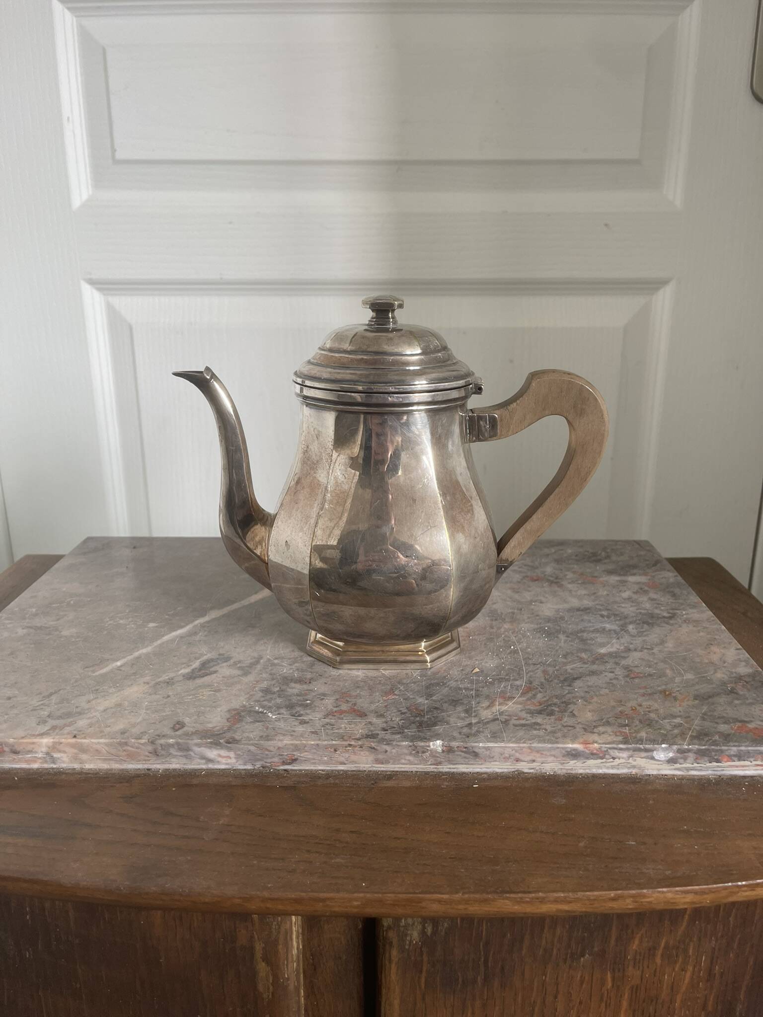 Antique Silver-Plated Metal Teapot Art Deco