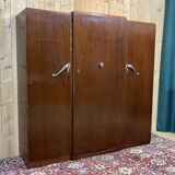 3-door mahogany wardrobe in Art Deco style from the 1950s, removable into 3 parts