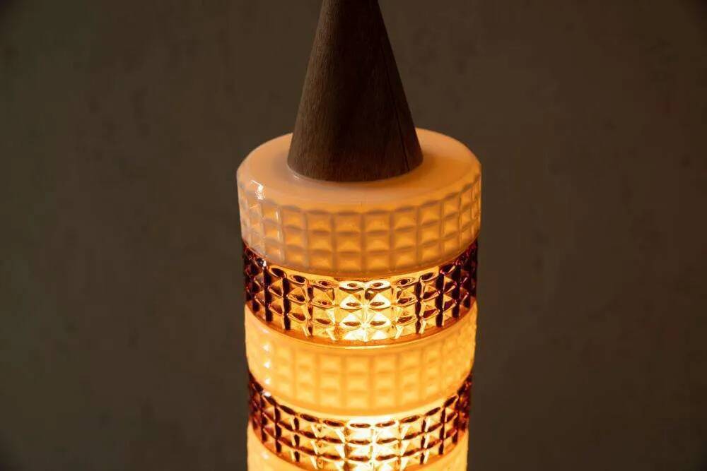 Vintage glass suspension, amber glass cylinder, pendant lamp.