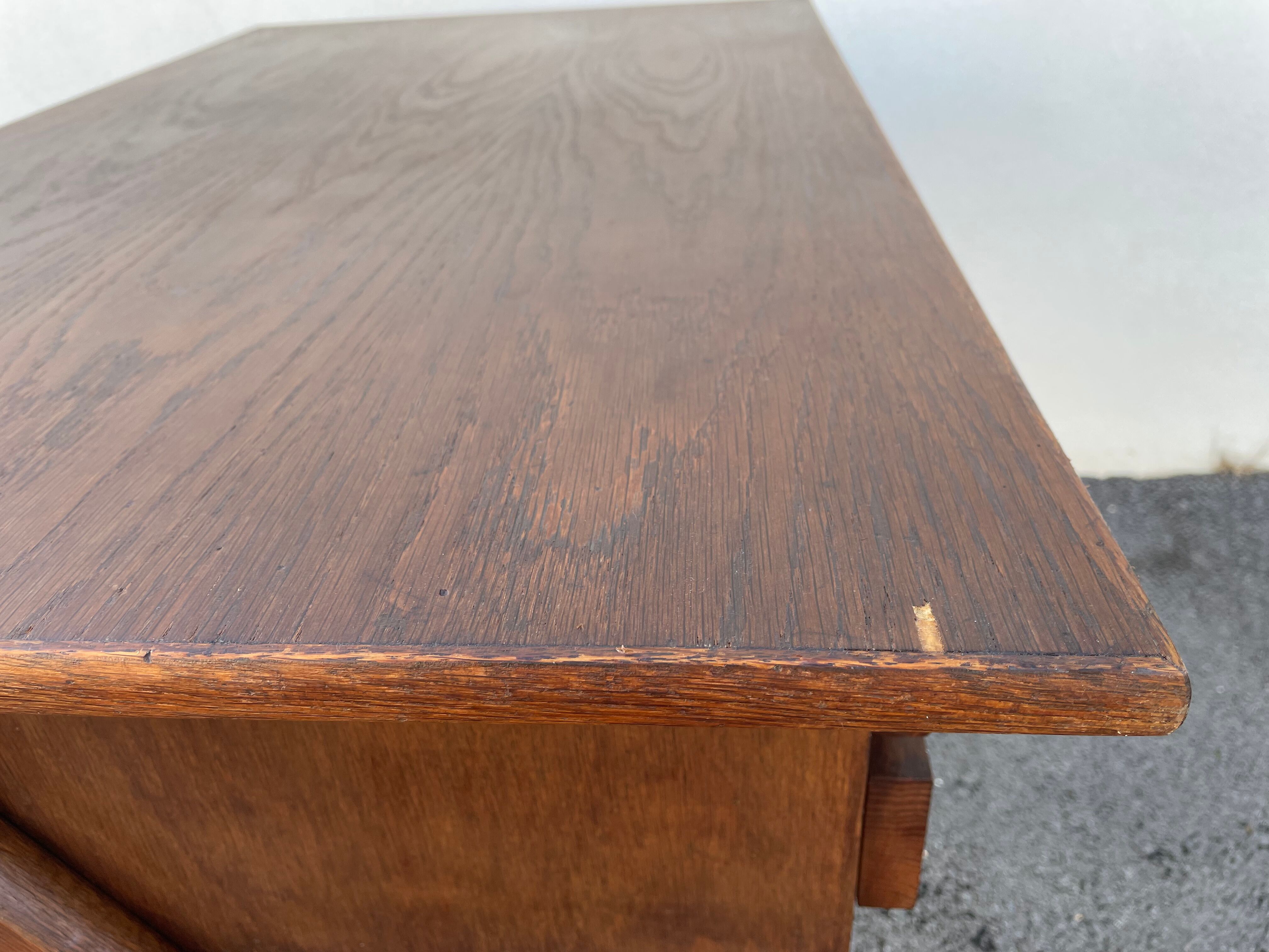Modernist wooden desk with compass feet 1950