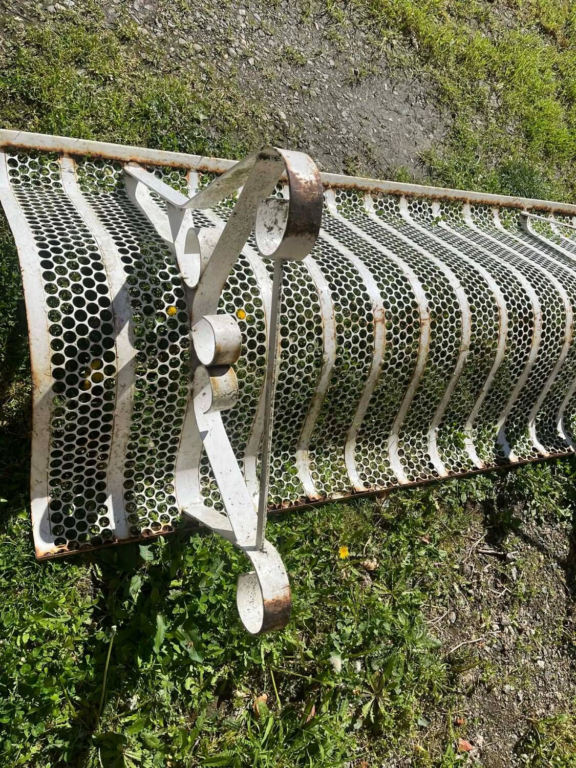 Public bench, street furniture, wrought iron garden bench