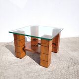 Small vintage wood and glass coffee table