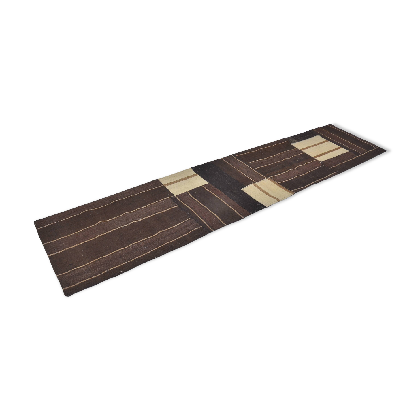 Black And White Handwoven Kilim Runner sku3842