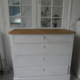 Chest of drawers of the year 1900 revisited, patinated pearl gray, wooden top.