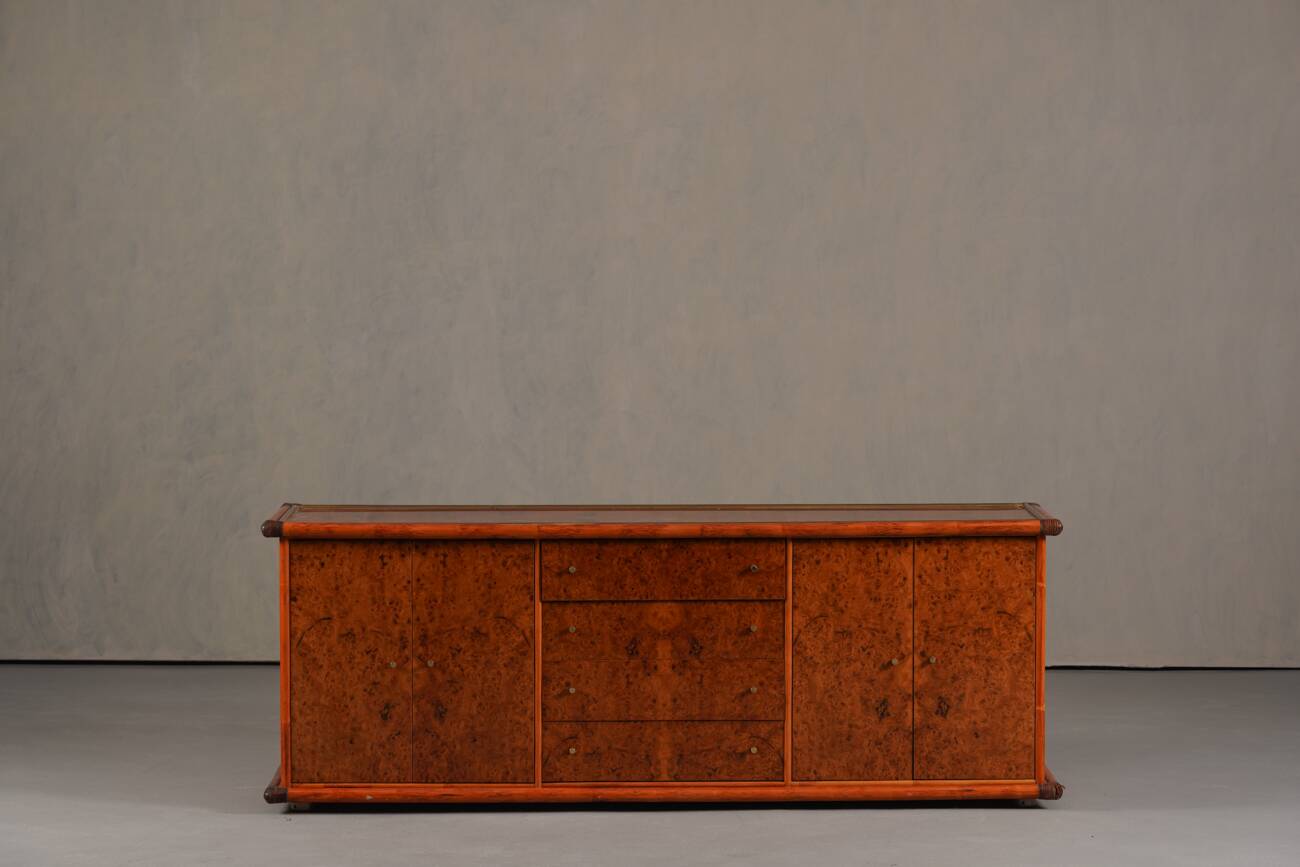 Vintage Italian sideboard in burl elm by Alberto Smania for Studio Smania Interni, Italy, 1960s