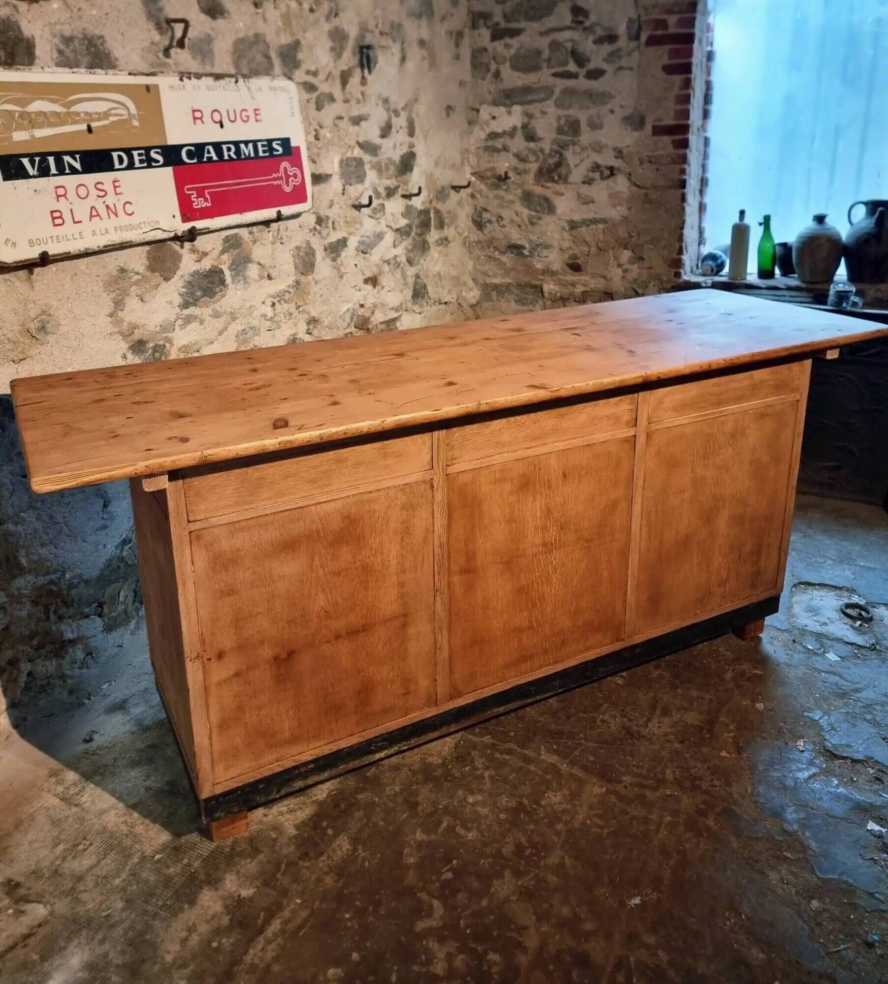 Vintage French Oak and Pine Counter – 1930s Shop Counter or Kitchen Island