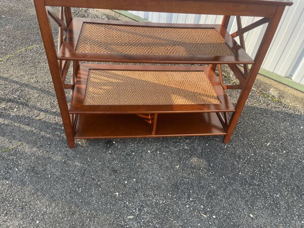 Étagère console bois et vannerie style colonial