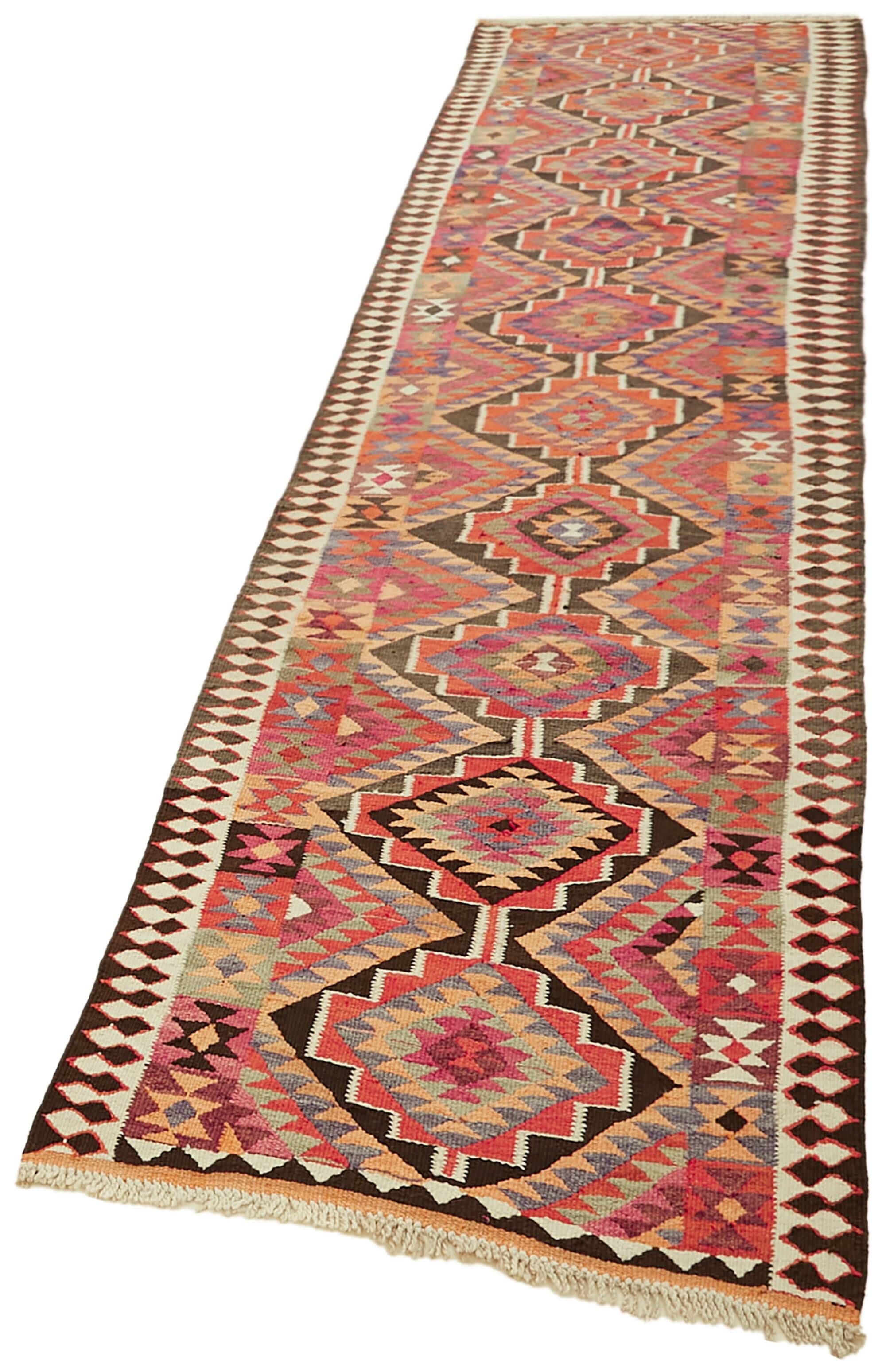 Turkish Handwoven Vintage Herki Kilim 90 cm x 347 cm