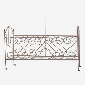 Folding child's bed with wrought iron canopy or romantic garden bench 19th