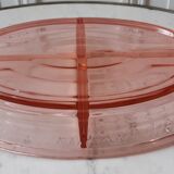 Plat en verre rose à compartiment art déco années 30-40