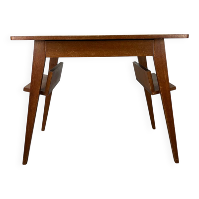 Bureau pieds compas, bois années 50 style reconstitution
