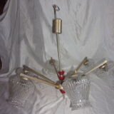Chandelier in golden metal and vintage red pvc