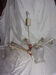 Chandelier in golden metal and vintage red pvc