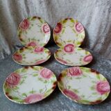 Series of 6 plates in slip decorated with roses