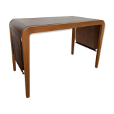 Vintage curved wood and leather desk – 1970s/80s