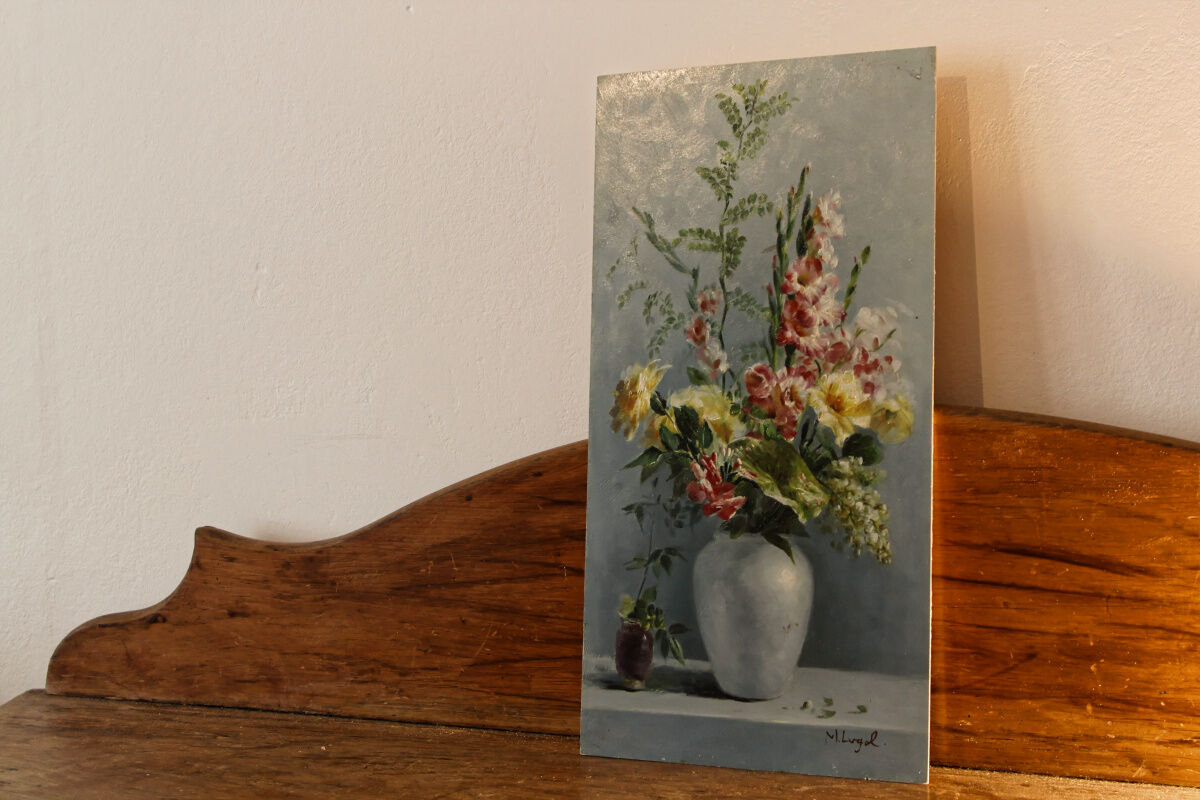 Oil on panel, bouquet of flowers