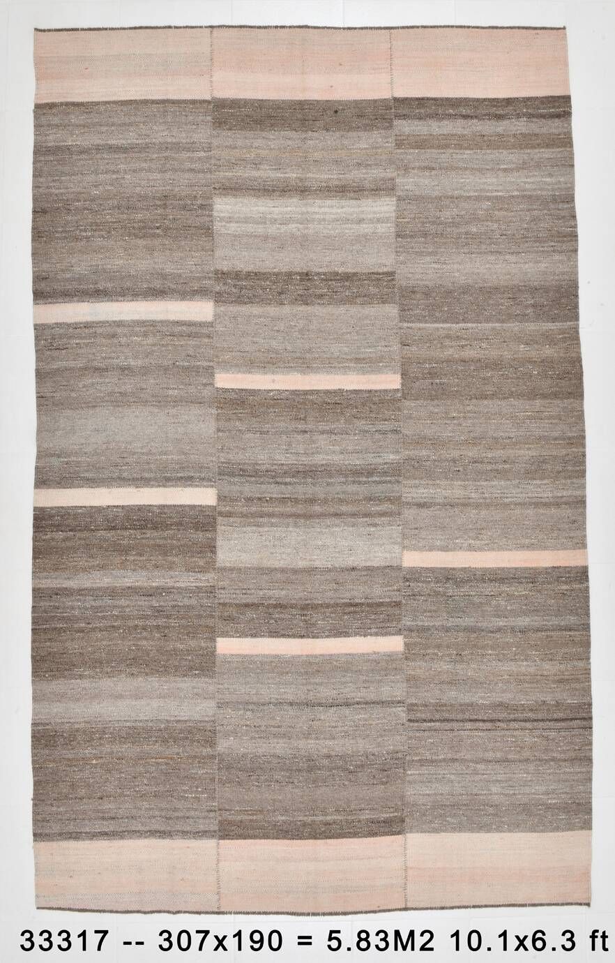 6x10 Brown Pink Living Room Kilim Rug, 190x307Cm