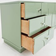 1970s Vintage Sideboard, Pastel Green, Relief, High-Gloss Finish, Chrome