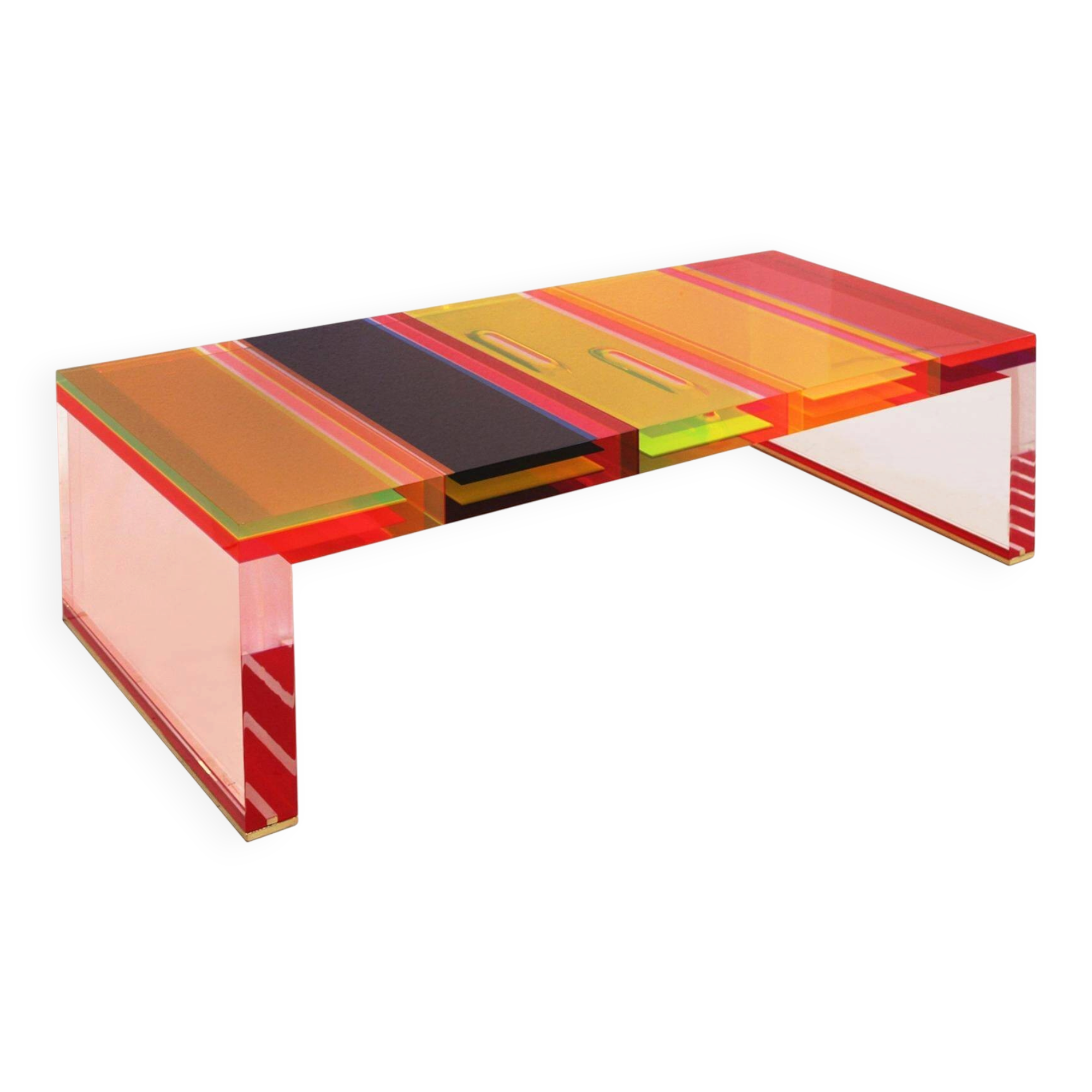 Studio Superego Modern Multicolor Plexiglass and Brass Feet Italian Coffee Table