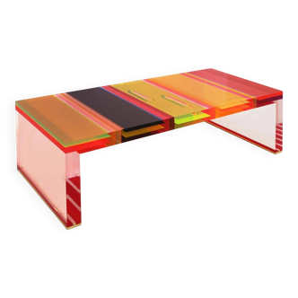 Studio Superego Modern Multicolor Plexiglass and Brass Feet Italian Coffee Table