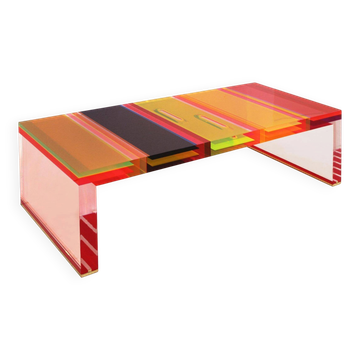 Studio Superego Modern Multicolor Plexiglass and Brass Feet Italian Coffee Table